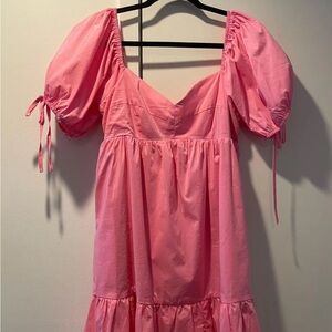 Boutique Pink Puff Sleeve Mini Dress